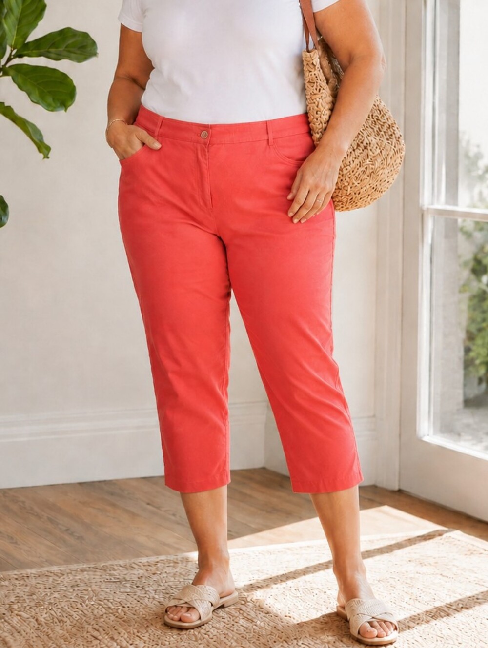 Tribal | Coral Stretch Capri Pants, Size 12